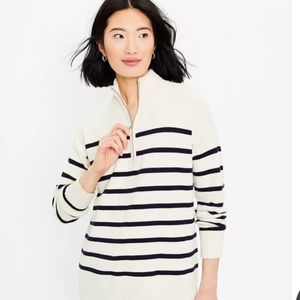 LOFT Striped Zip Tunic Sweater